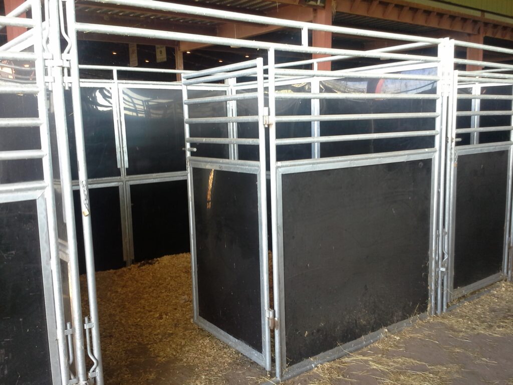 Portable horse stall set up at equestrian facility