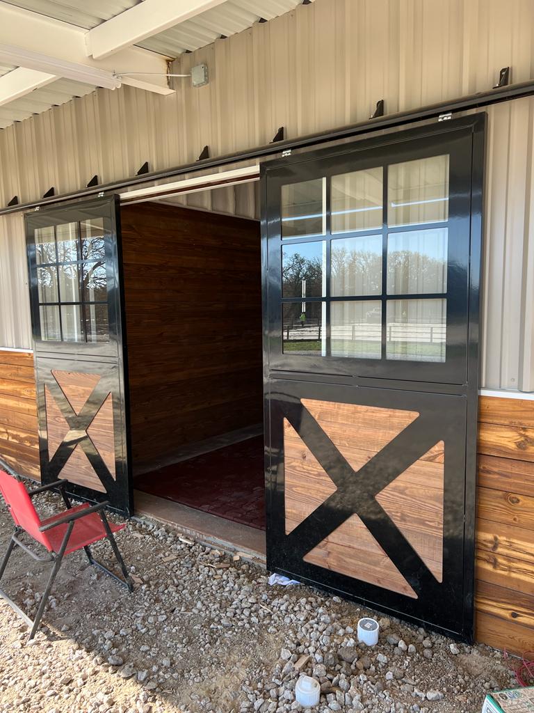 sliding barn door with glass windows